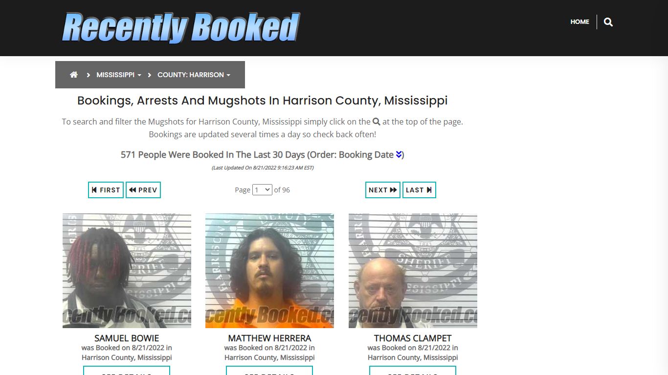 Bookings, Arrests and Mugshots in Harrison County, Mississippi